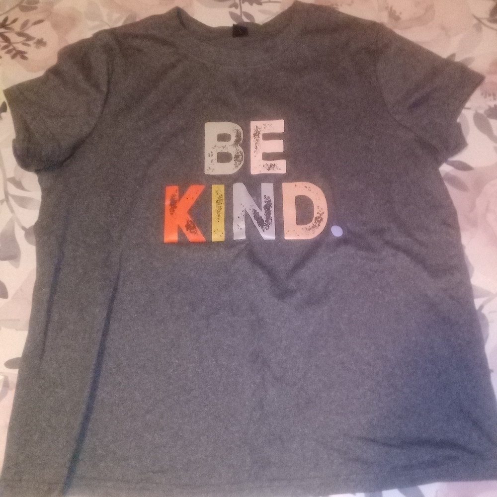 SHEIN Charcoal Tee with Colorful 'Be Kind' Print
